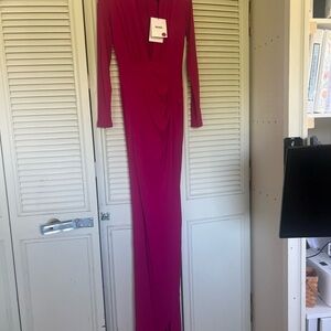 Nookie Pink Long Sleeve V-Neck Bodycon Dress